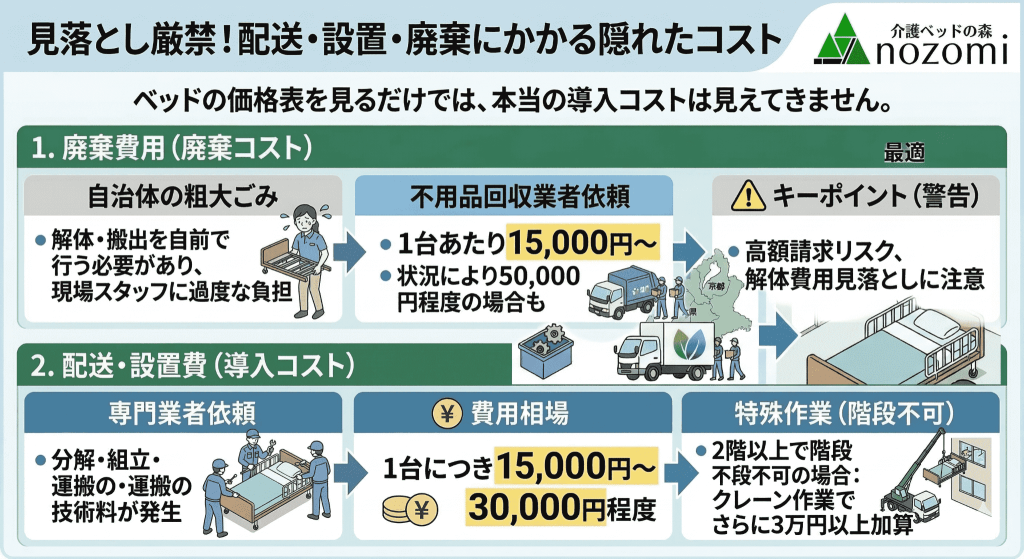 配送・設置・廃棄にかかるコストの図解
